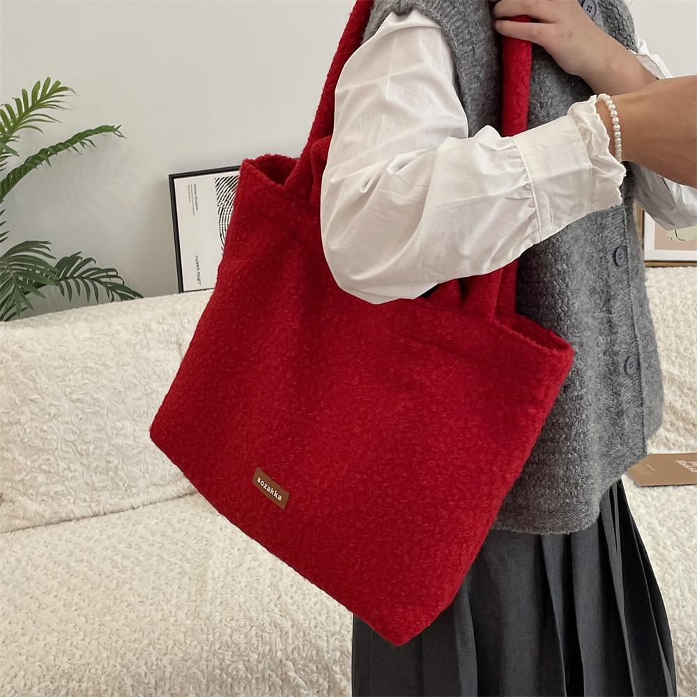 Trendy Korean Style Plush Shoulder Bag Spacious Tote Perfect For Everyday Use In Soft Colors