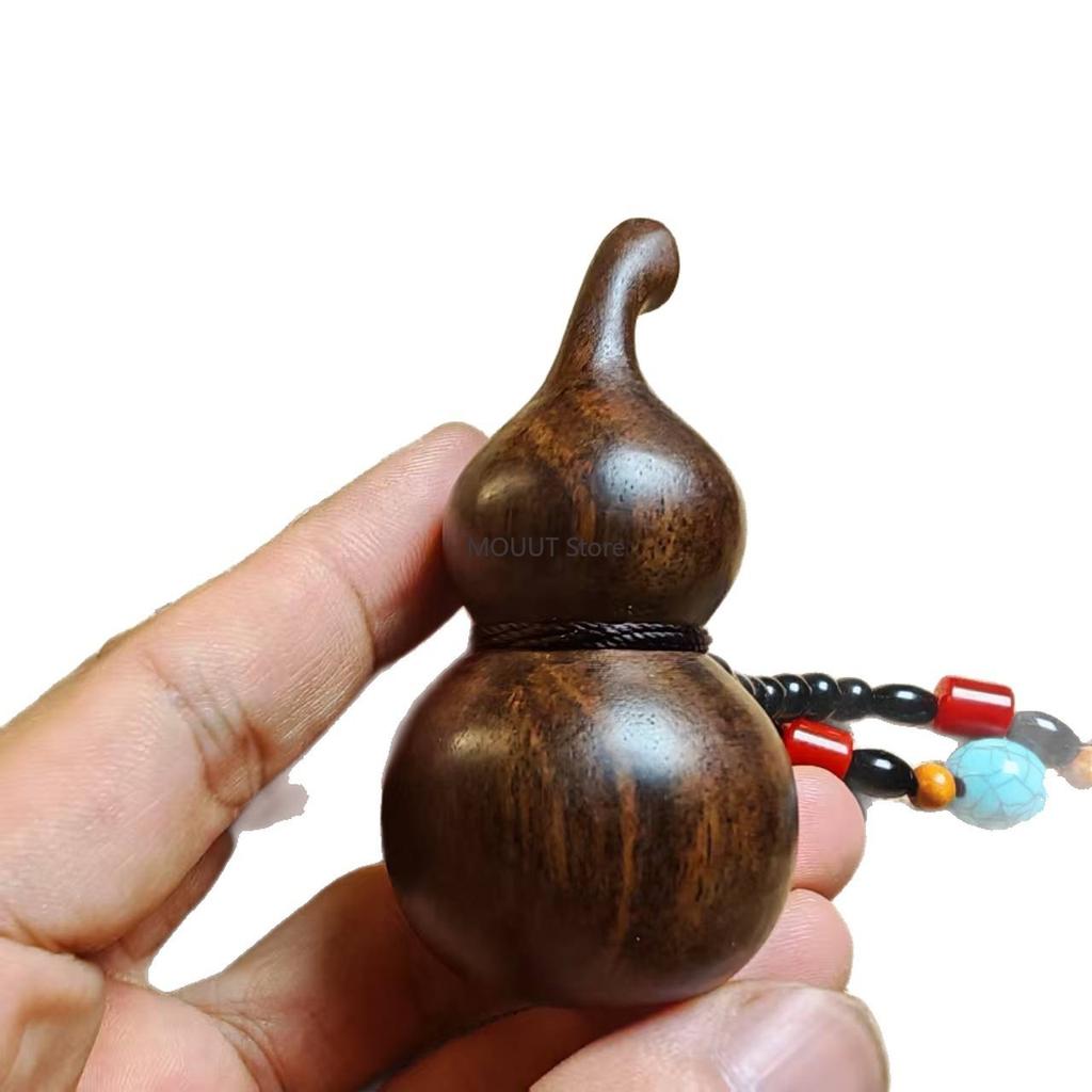 Natural Agarwood Mini Gourd Pendant Hand Carved Vintage Wooden Jewelry for Women Men Spiritual Gift Figurines Accessories