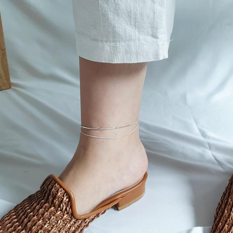 Women's Slim Two-Line Stick Gold Anklet