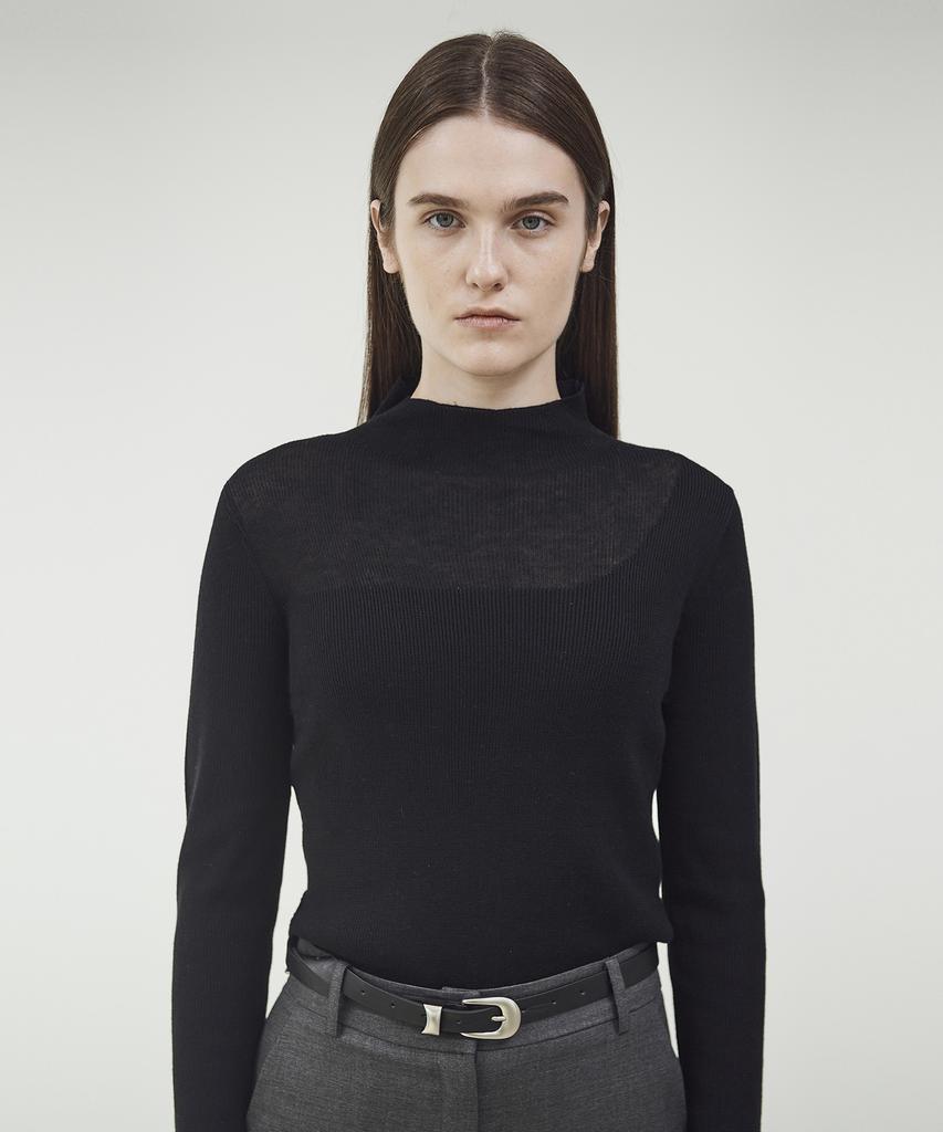 Ssikeoseun High Neck Knit Top - Black