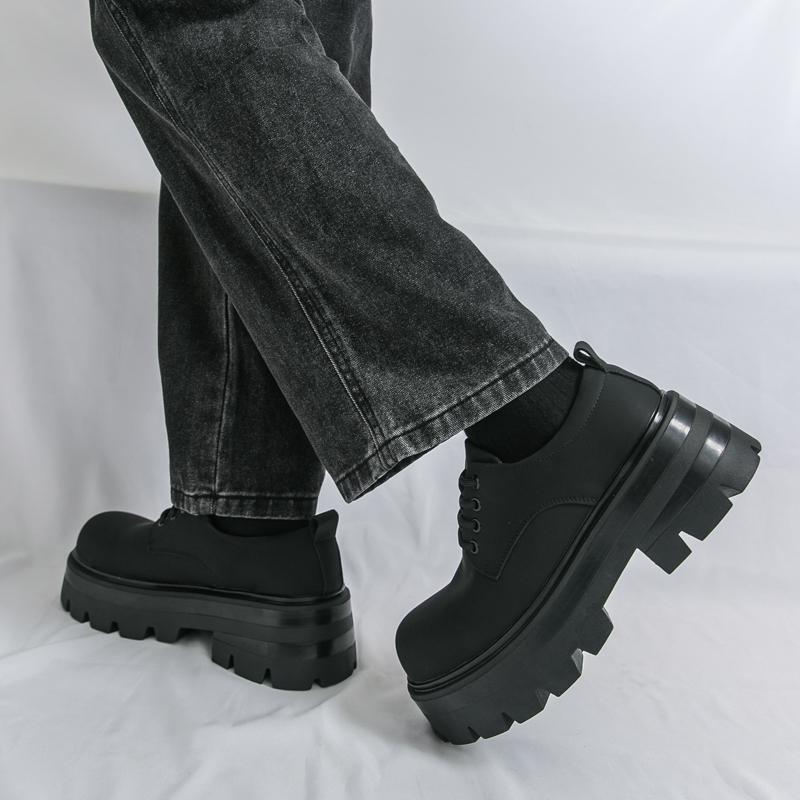 Fashion Men Business Derby Shoes Black Casual and Comfortable Thick-soled Anti-slip Fashionable Large-head Leather Shoes Size 38-46