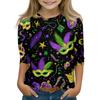 Print Tops For Youth Girls Round Neck 3/4 Sleeves T-Shirts Trendy Tops Outfit Tees