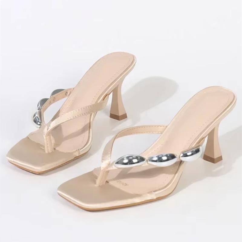 Fashion Metal Narrow Band Designer Flip Flops Women Summer Slippers Low Heels Gladiator Slide Sandals Ladies Shoes Sandalias De Mujer