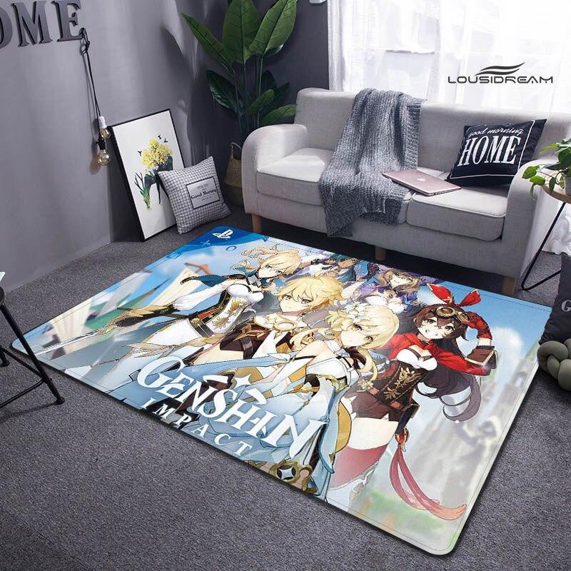 Genshin Spiel Cartoon Druck Teppich Wohnzimmer Schlafzimmer Teppich rutschfeste Fußmatte Kinderspielzimmer Teppich Fotografie Requisiten
