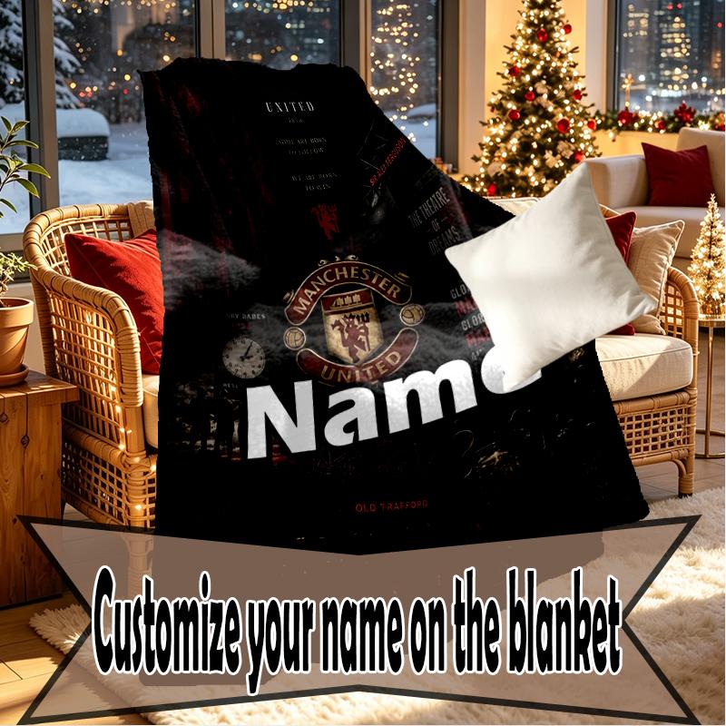 Custom Name Personalized Manchester Football F.C Print Blankets, Home Decor, Bedroom, Sofa, Camping, Couch, Gifts for Birthday Christmas