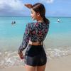 Conservative High-Waisted Long-Sleeve Sun Protection Swimsuit: Quick-Drying, Belly-Covering, Split Design for Diving & Hot Springs