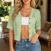 Women Knit Openwork Cardigan Short Sleeve Button Front Cropped Sweater Casual Lightweight Summer Outerwear