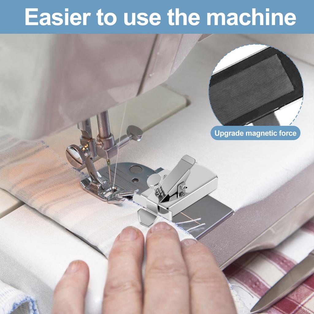 2Pcs Universal Magnetic Seam Guide with Hemmer Function Multifun Ruler Attachment Presser Foot for Sewing Machine Accessory
