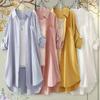 Plus Size Women Simple Long Sleeve Blouse Chic Korean Style Loose Fit Breathable Shirt Casual Autumn Solid Color Midi Tunic Tops