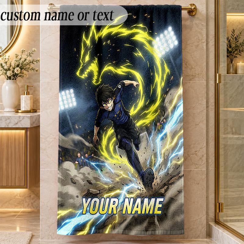 Beach TowelBlue Lock Custom Name Text Personalized Soft Towel for Beach Pool Indoor Home Decor Gift