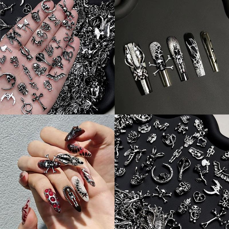 WTEMPO Gothic Punk Nail Art Decorations Kit Exquisite Wearable Nails Accessories DIY Nail Design Decor Crafts Making Supplies