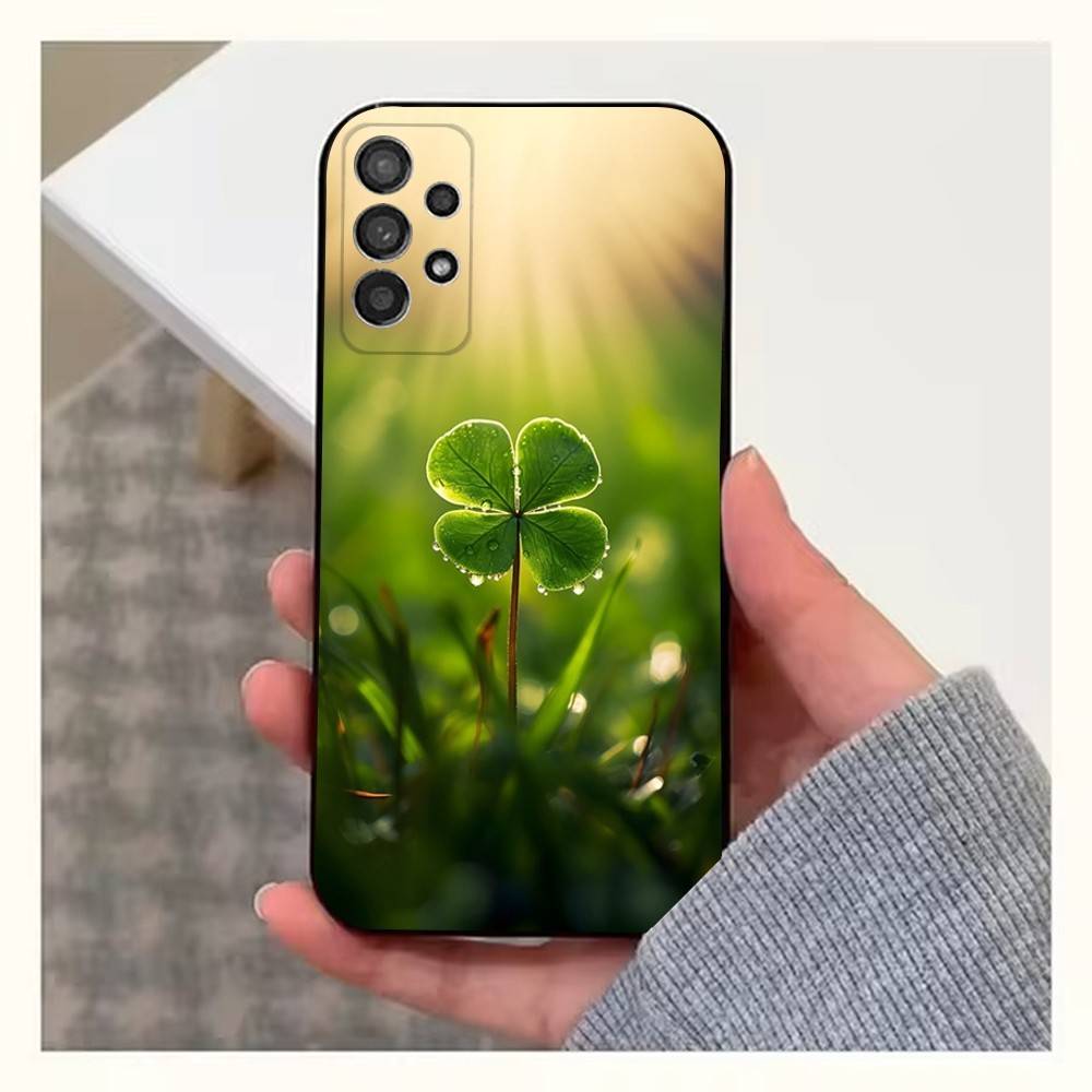 Clover Plant Four Leaf Case For Samsung S21,S20,S10,Plus,S9,S22,S25,Ultra,S24,S23,FE,Lite,Soft Silicone Black