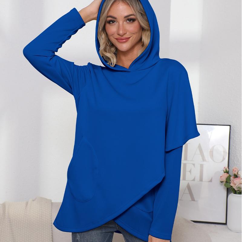 

Женское асимметричное худи оверсайз с длинным рукавом, пуловер, повседневная уличная одежда, однотонное 2XL синий