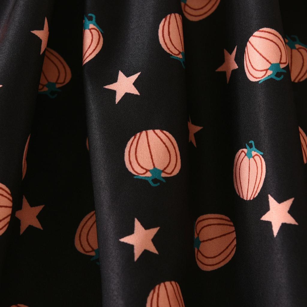 New Halloween Appliqué Mesh Dress with Pumpkin Print & Short Sleeves