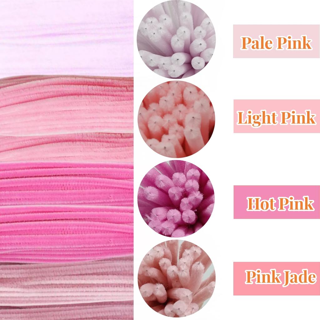 200 Pieces Pink Series Pipe Cleaners, Valentine's Mother's Day Pipe Cleaners, Pink Craft Pipe Cleaners, Chenille Stem
