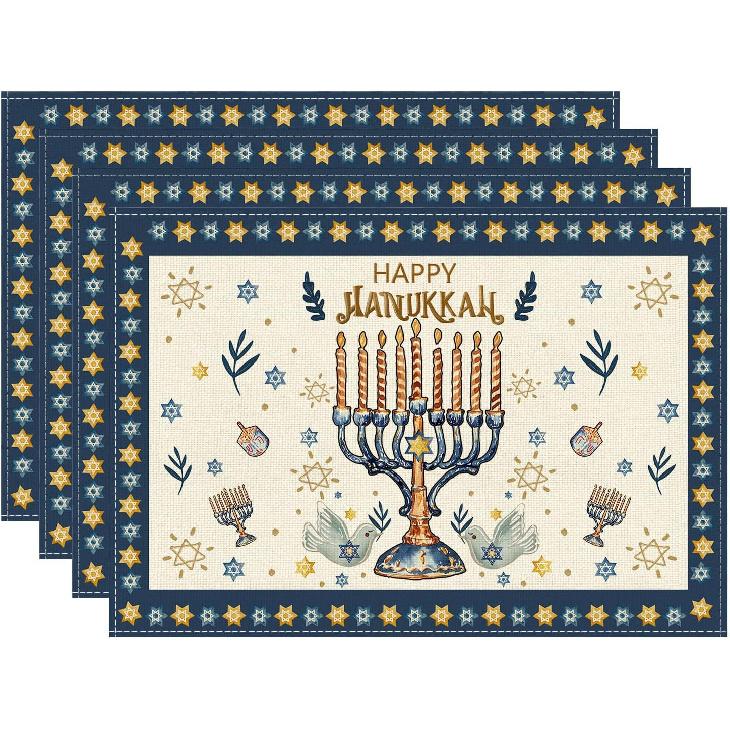 XCHI Happy Hanukkah Chanukah Menorah Six-Pointed Star Doves Table Runner Table Decoration for Party Home Kitchen Dining Holiday Decor 13x72 Inch