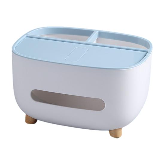 Tissue Box with Multiple Partitions for Remote Controls Watches Glasses Storage Slot Large Opening Design Desktop Organizer