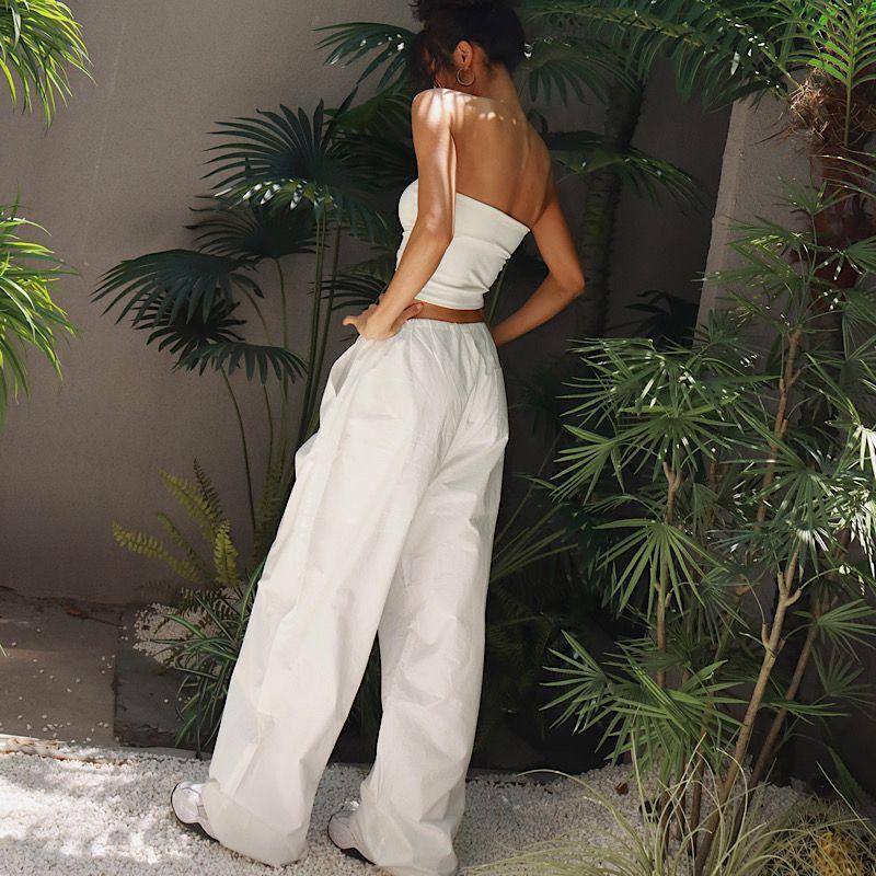 

Akiyo Studio Retro High Waist Loose Wide Leg Pants Overalls Drape Straight Casual Pants Women s Trousers Lengthened White Long XL