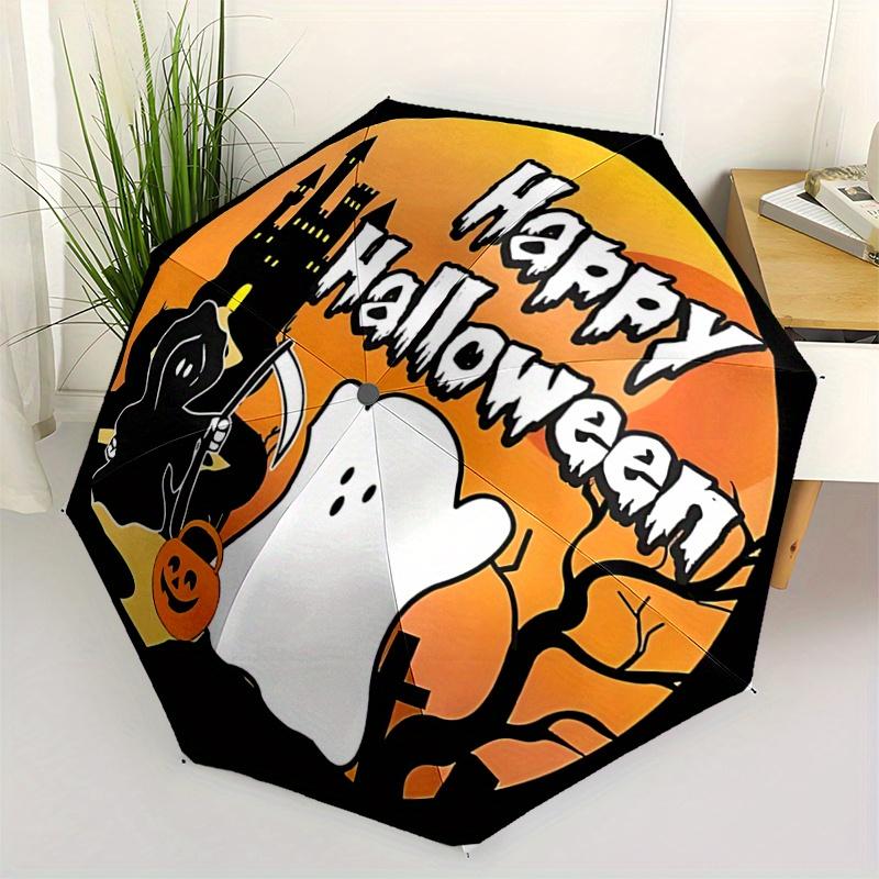 

1pc Happy Halloween with Ghosts Automatic Folding Umbrella - 3 Folding Design, Vivid Cartoon Pattern, Suitable for Outdoor Activities, A Gift for