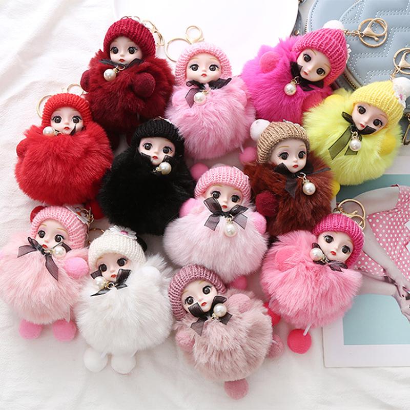 Cute Plush Keychain Imitation Rex Rabbit Fur Ball Keyring Big Eye Doll Pendant  Car Bag Charm