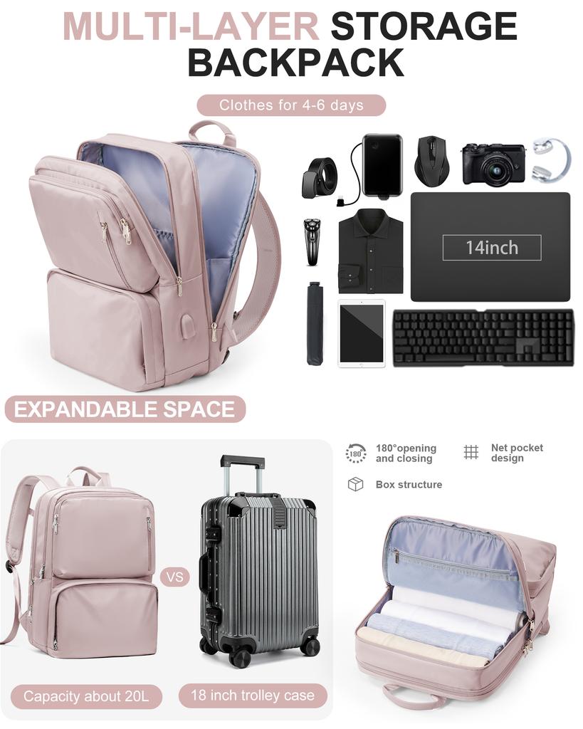 Travel Backpack For Women,40X20X25,Waterproof Carry On Personal Item Bag,Airline Flight Approved Laptop Backpack For Work Hiking