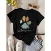 European Size Women' & Cute Paw Print T-Shirt - Short Sleeve Round Neck Summer Top with Dog & Paw,  Casual Wear, Machine Washable Pet-Themed Blouse
