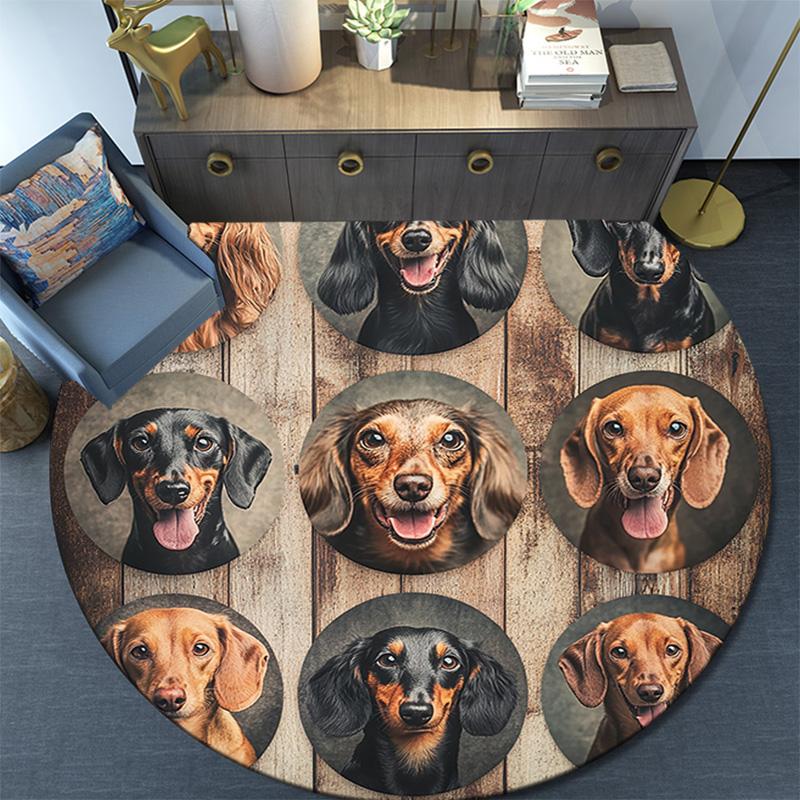 Dachshund Collage Round Area Rug,Carpet Rug for Living Room Bedroom Sofa Playroom Decor,Non-slip Floor Mat