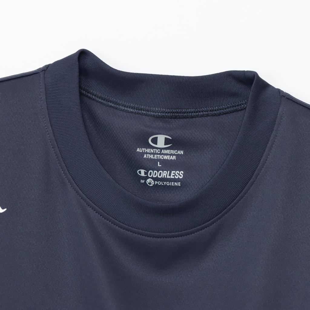 Champion Short Sleeve Round Odor Rubber Print Men's T-Shirt, Navy, C3-BV303, Neck, Antibacterial, Resistant, Breathable, Quick-Drying,