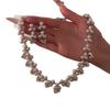 Elegant Diamond Flower Pearl Stud Earrings & Necklace Set