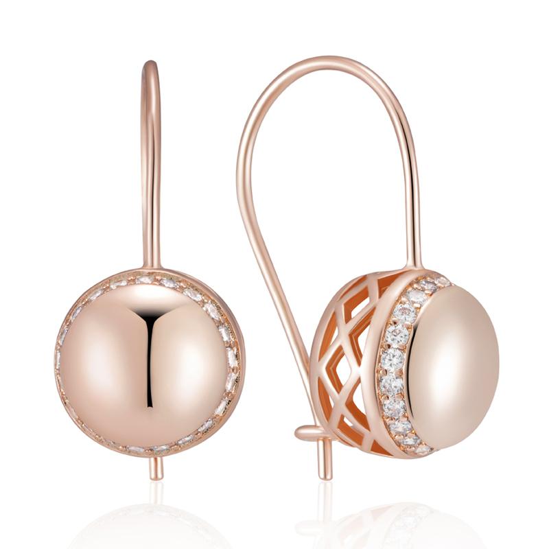 Rose Gold Color Big Glossy Ball Drop Earrings For Women Simple Natural Zircon Accessories Ethnic Bride Wedding Jewelry