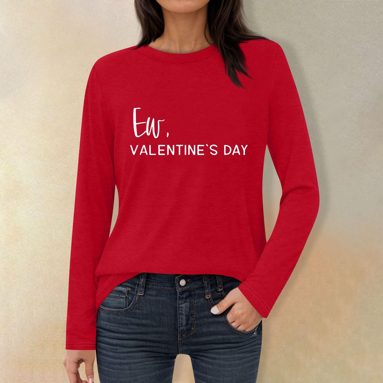 

Женская модная повседневная футболка с круглым вырезом и длинными рукавами с принтом «Любовь ко Дню святого Валентина» XXL винный