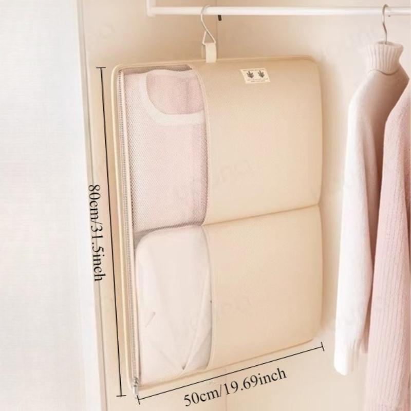 1Pc Special Hanging Compression Storage Bag For Down Jackets, Wall-Mounted Mesh Bag With Metal Hook For Home Wardrobe, Hanging Bag For Large Garments