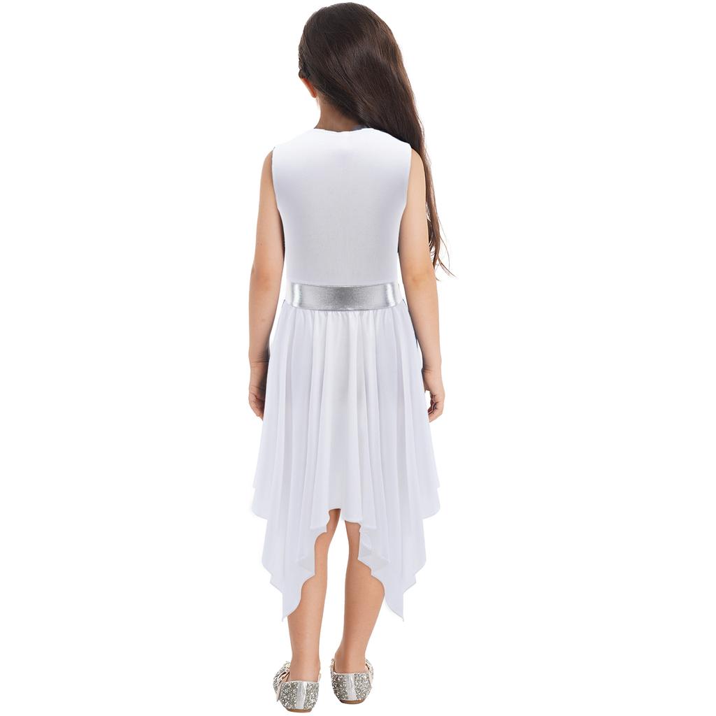 Ärmelloses asymmetrisches lyrisches Tanzkostüm für Mädchen, kontrastfarbenes Ballettkleid, Outfit für Abschlussballparty