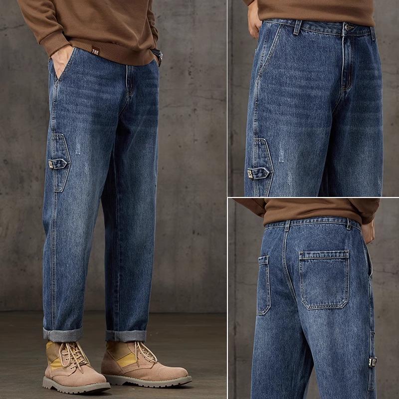 Spring And Autumn Winter New Men'S Plush/Regular Jeans Slimming Straight Stretch Business Versatile Long Pants