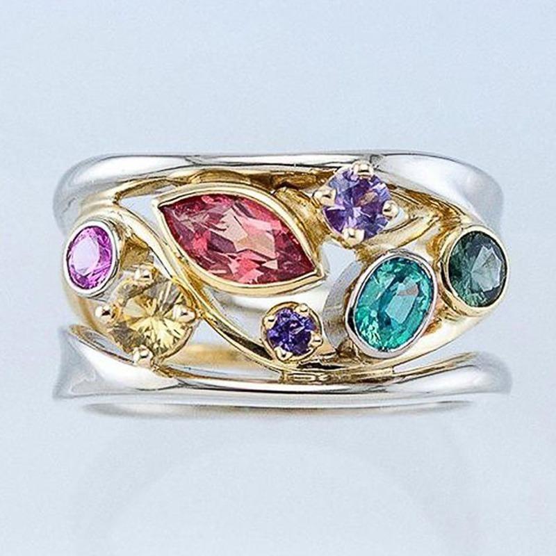 Irregular Colorful Crystal Rings for Women Hollow Out Design Inlaid Zirconia Fashion Party Jewelry Finger Accessories