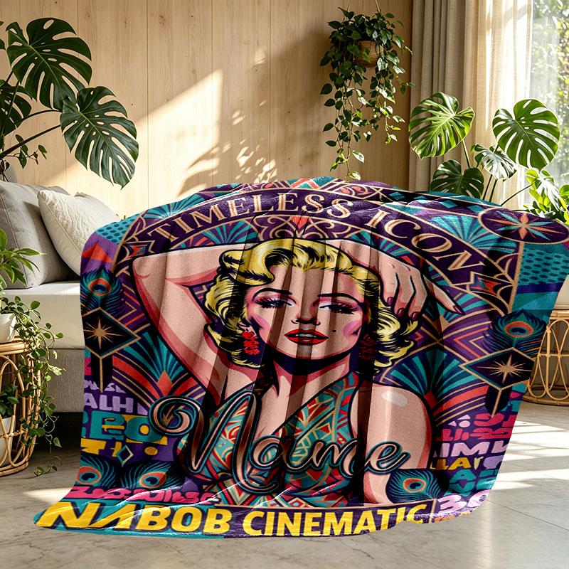 Gepersonaliseerd Dekentje met Naam, Marilyn Monroe Print, Woondecoratie, Slaapkamer, Bank, Kamperen, Sofa, Cadeaus voor Verjaardag Kerst