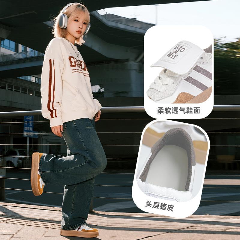Leather flip-top German training shoes women's 2025 autumn new thick-soled heightening sports shoes casual versatile color matching Forrest Gump shoes