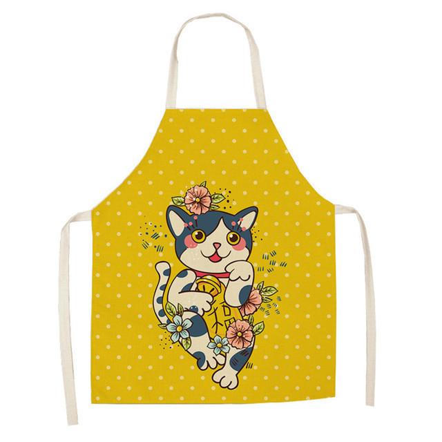 Japanese Lucky Cat Apron With Waterproof Linen Material For Kitchen Cooking And Baking