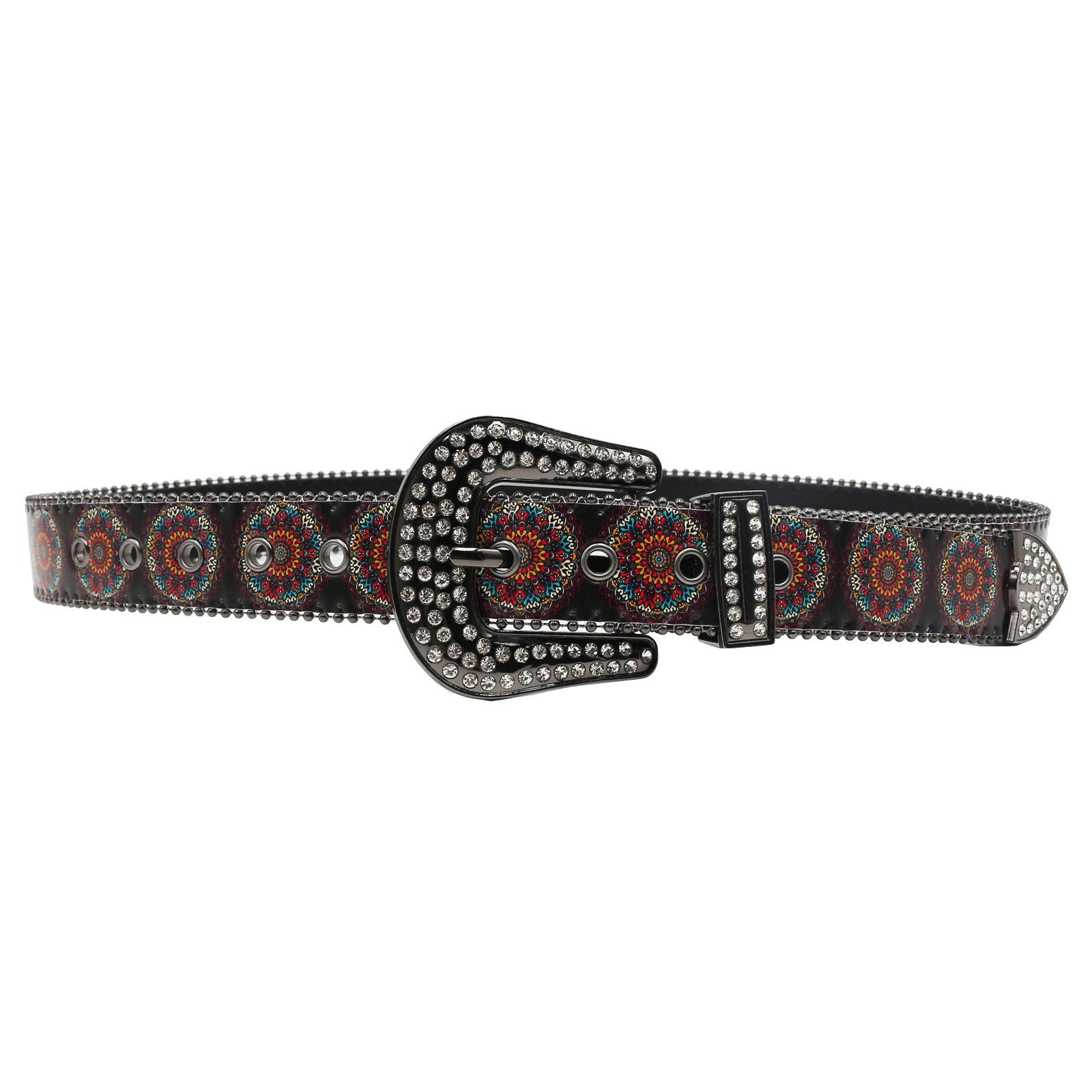 

Ремень со стразами, принт, женский, высококлассный узор, женский ремень, ретро, литературный и этнический стиль, ремень с узором мандалы 115cm