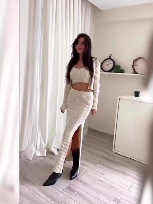 2024 Autumn Women's Solid Color Spaghetti Strap Slit Midi Skirt Three-Piece Set