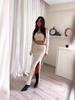 2024 Autumn Women's Solid Color Spaghetti Strap Slit Midi Skirt Three-Piece Set