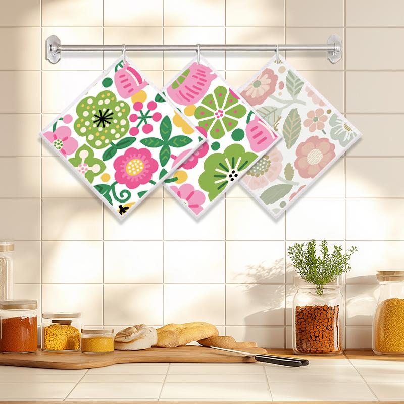 

6PCS Cleaning Dishcloths Reusable Kitchen Dish Towels Cartoon Macaron Color Floral Dishcloth Absorbent Lint Free Cloth Washable Duster Rags Tea Towels J145A-3 PCS