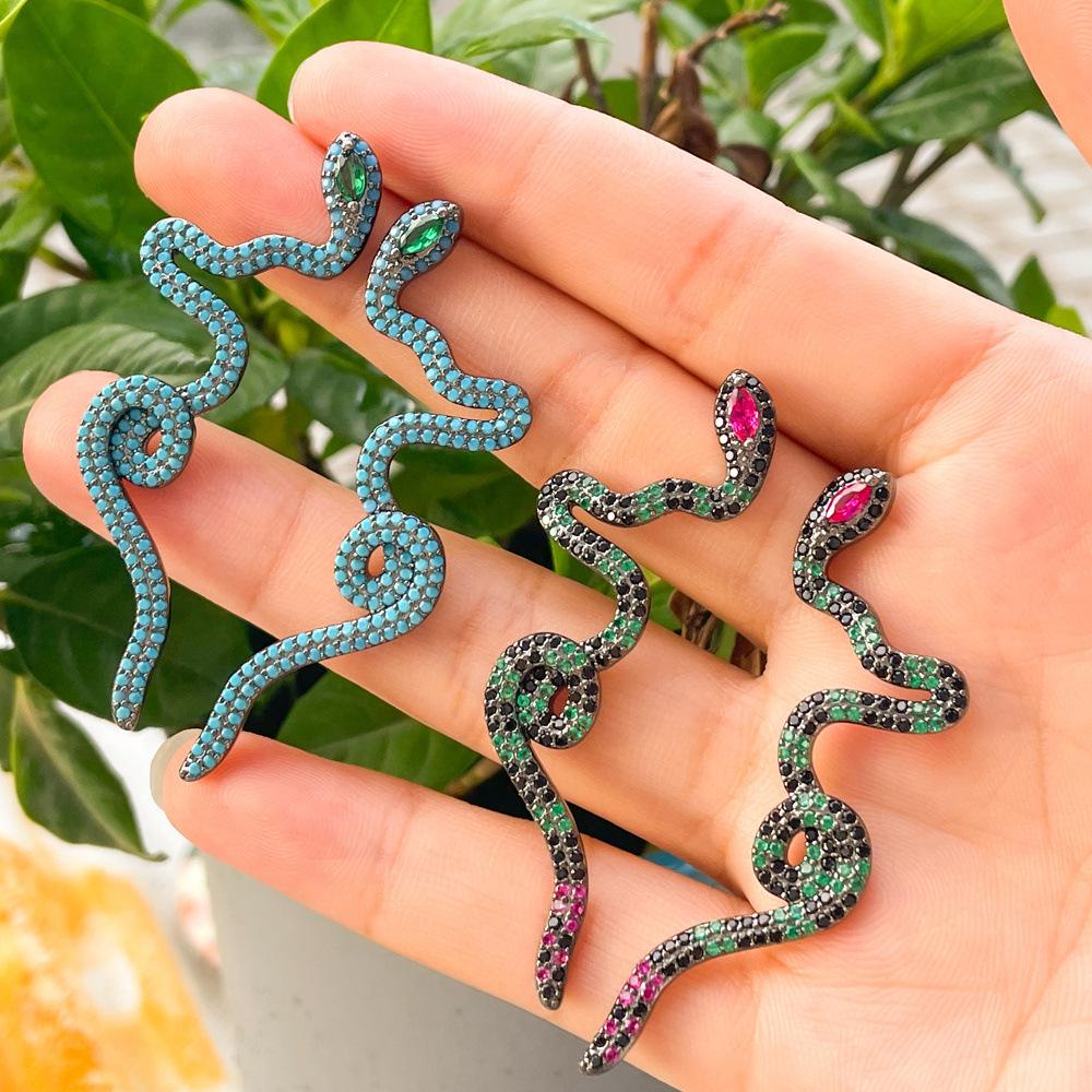 Gun Black Snake Wrap Greenstone Red Eye Earrings Earrings Personalized Zircon Long Temperament Earrings Popular Accessories