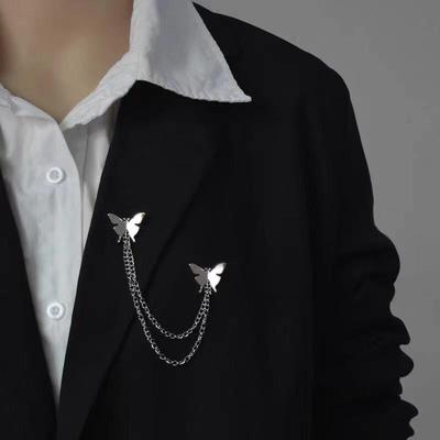 Punk Schmetterling Kette Quaste Anstecknadel Reversnadel Für Damen Herren Hip Hop Metall Anzugclip Coole Kleidung Koreanische Accessoires