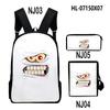 Novelty Classic Monster Face 3D Print 3pcs/Set pupil School Bags Laptop Daypack Backpack Inclined shoulder bag Pencil Case