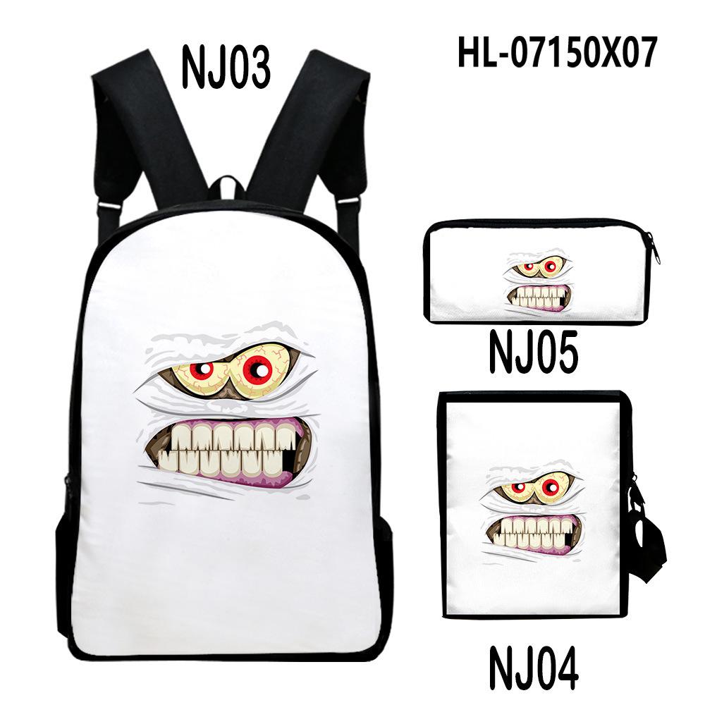 Novelty Classic Monster Face 3D Print 3pcs/Set pupil School Bags Laptop Daypack Backpack Inclined shoulder bag Pencil Case
