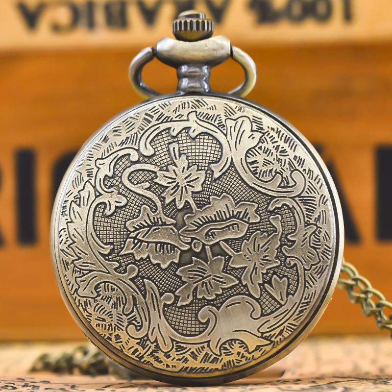 Vintage Bronze Clamshell Pentagram Hollow Carving Male Female Gift Quartz Pocket Watch