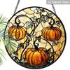 2D Vlak Glas-in-lood Herfst Pompoen Raamdecoratie, 6,3/7,87 Inch Kleurrijk Glasplaat met Ketting, Charmante Herfst Zonenvanger Huisdecoratie, Uniek