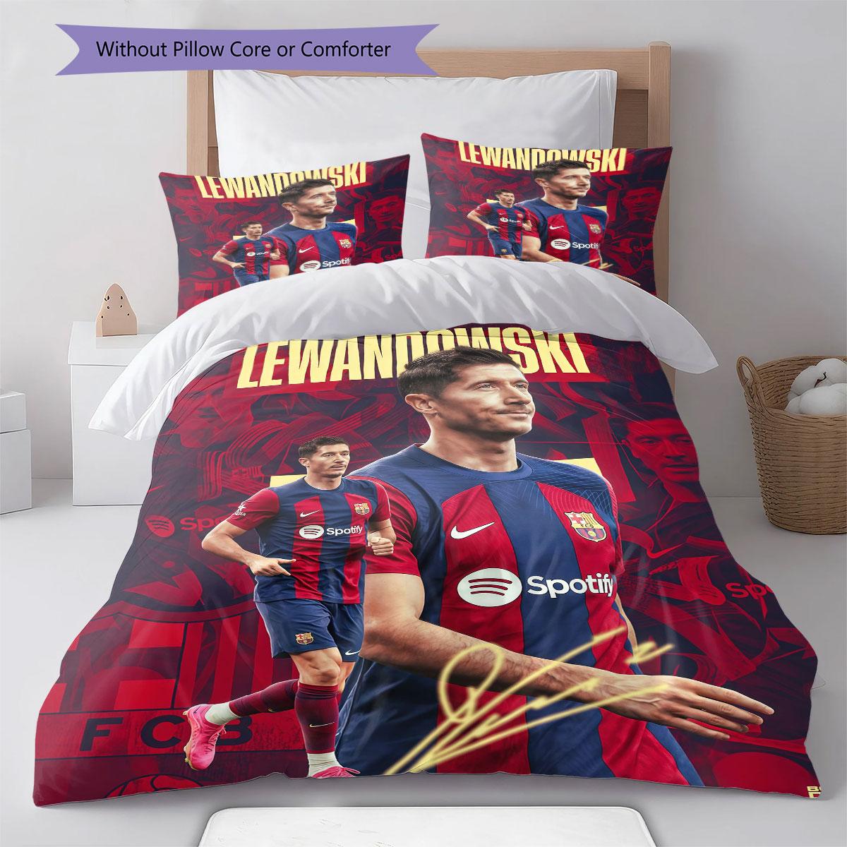 Lewandowski Torschützenkönig Bettwäsche Bettdecken-Set Bettdeckenbezug Kissenbezug Heimdekoration Geburtstagsgeschenk (1 Bettbezug + 2 Kissenbezüge, ohne Füllung) 140x200cm