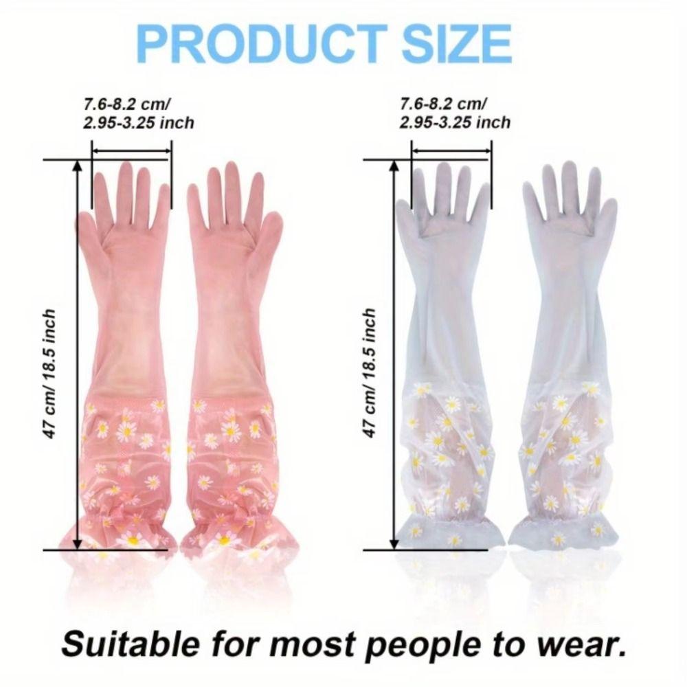 1 Pair Print Cleaning Long Gloves Extra Long Rubber Gloves  for Kitchen Cleaning Tool